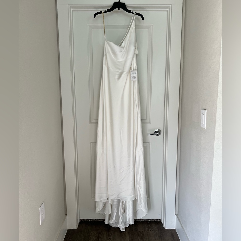 White One-Shoulder Bridal Dress with Draped Bodice